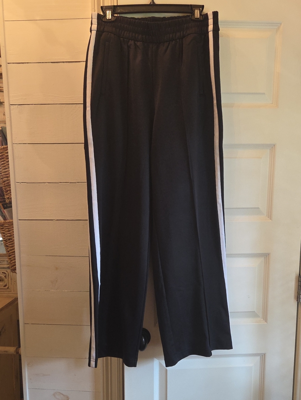 Athleta Black Track Pants with White Side Stripes